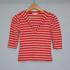 Vintage Girls V-neck Shirt Size Large Red w/ White & Blue Stripes Half Sleeve Sa